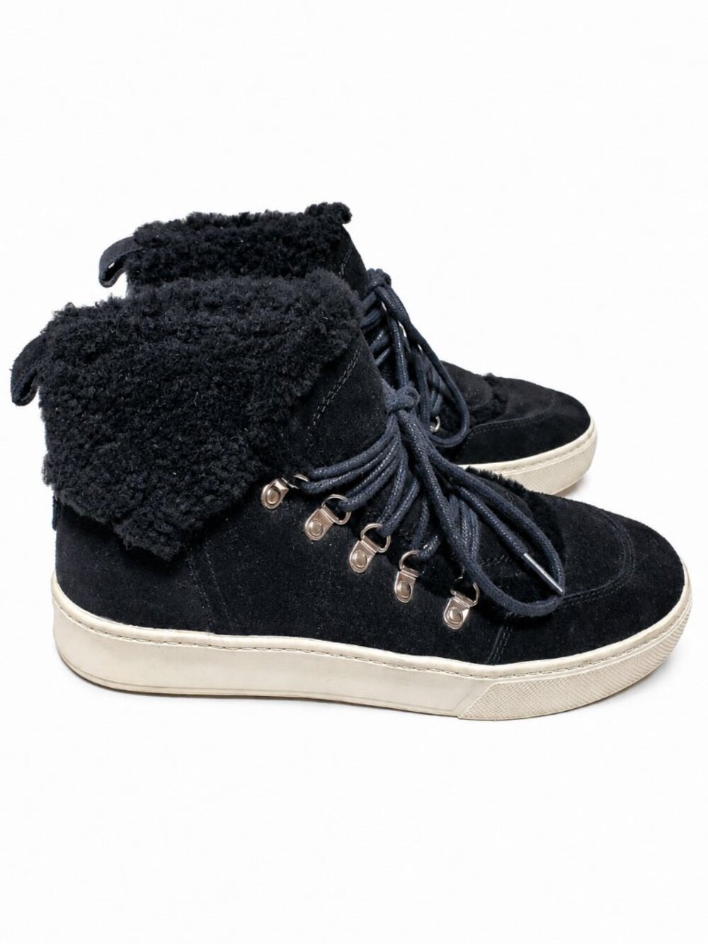 Marc Fisher Sana Booties High Top Sneakers 7.5 Black Suede with Shearling